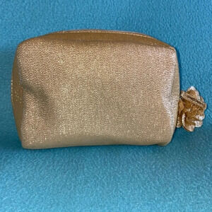 LANCÔME metallic gold makeup bag gold  flower zipper pull tiny flaws NEW